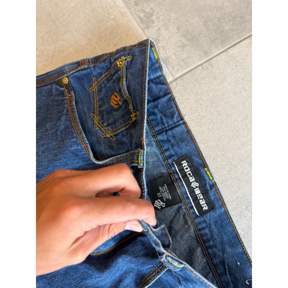 Vintage Rocawear Baggy Embroidered Jeans Y2K Streetwear Wide Leg Blue 32x30 - Picture 4 of 9